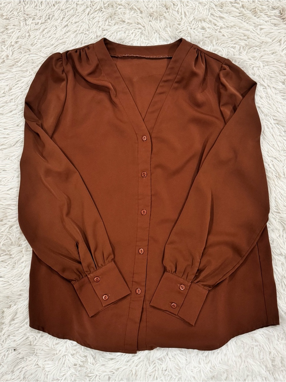Classic V-Neck Button Front Women's Top - Brown